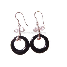 Fashion Black Circle Stein 925 Silber Ohrringe